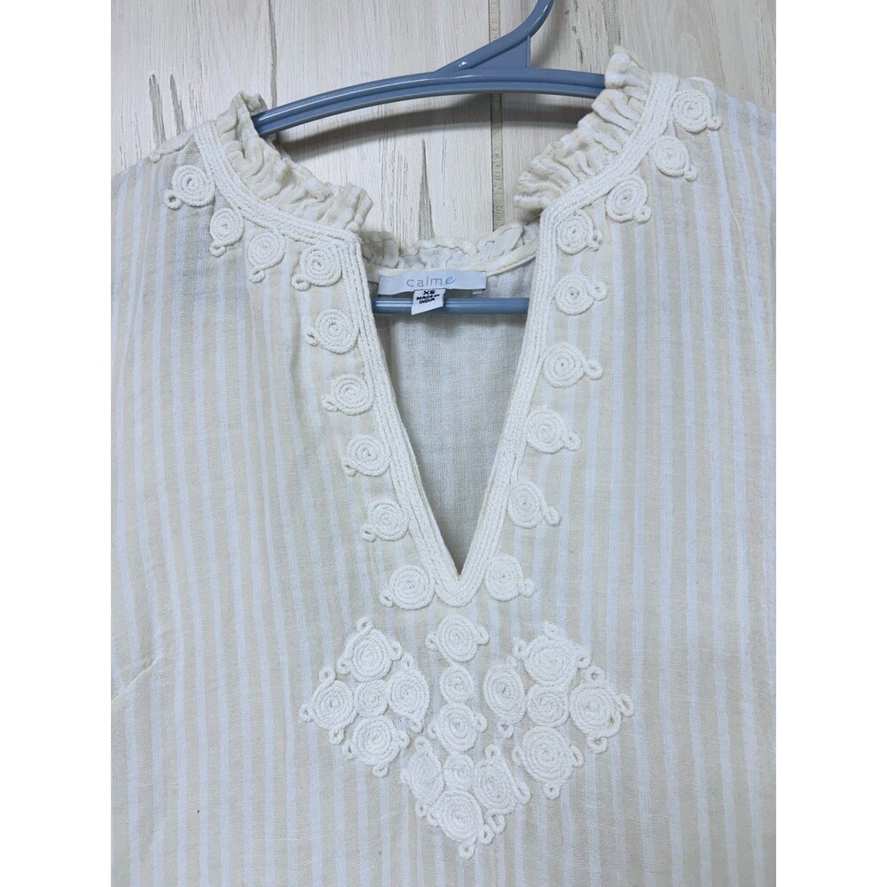 Johnny Was Cotton Tiered Midi Sundress Striped Carana Cream XS Vacation - Picture 3 of 7